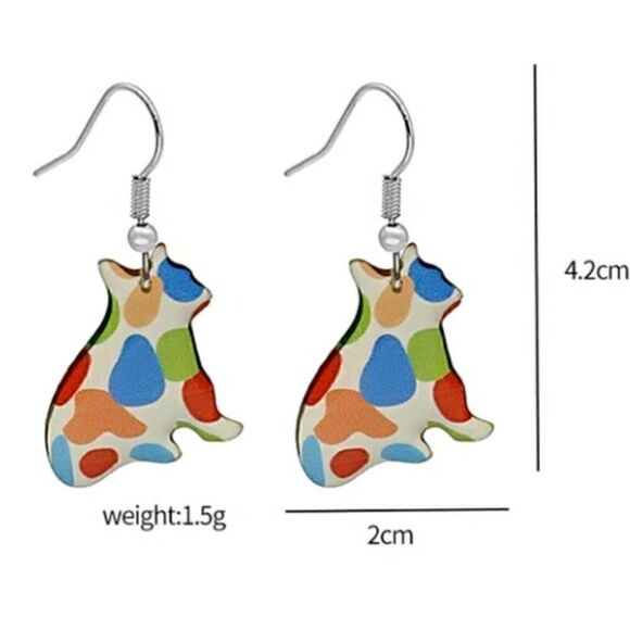 Kitty Cat Acrylic Multicolor Dangling Colorful Earrings - Picture 3 of 7